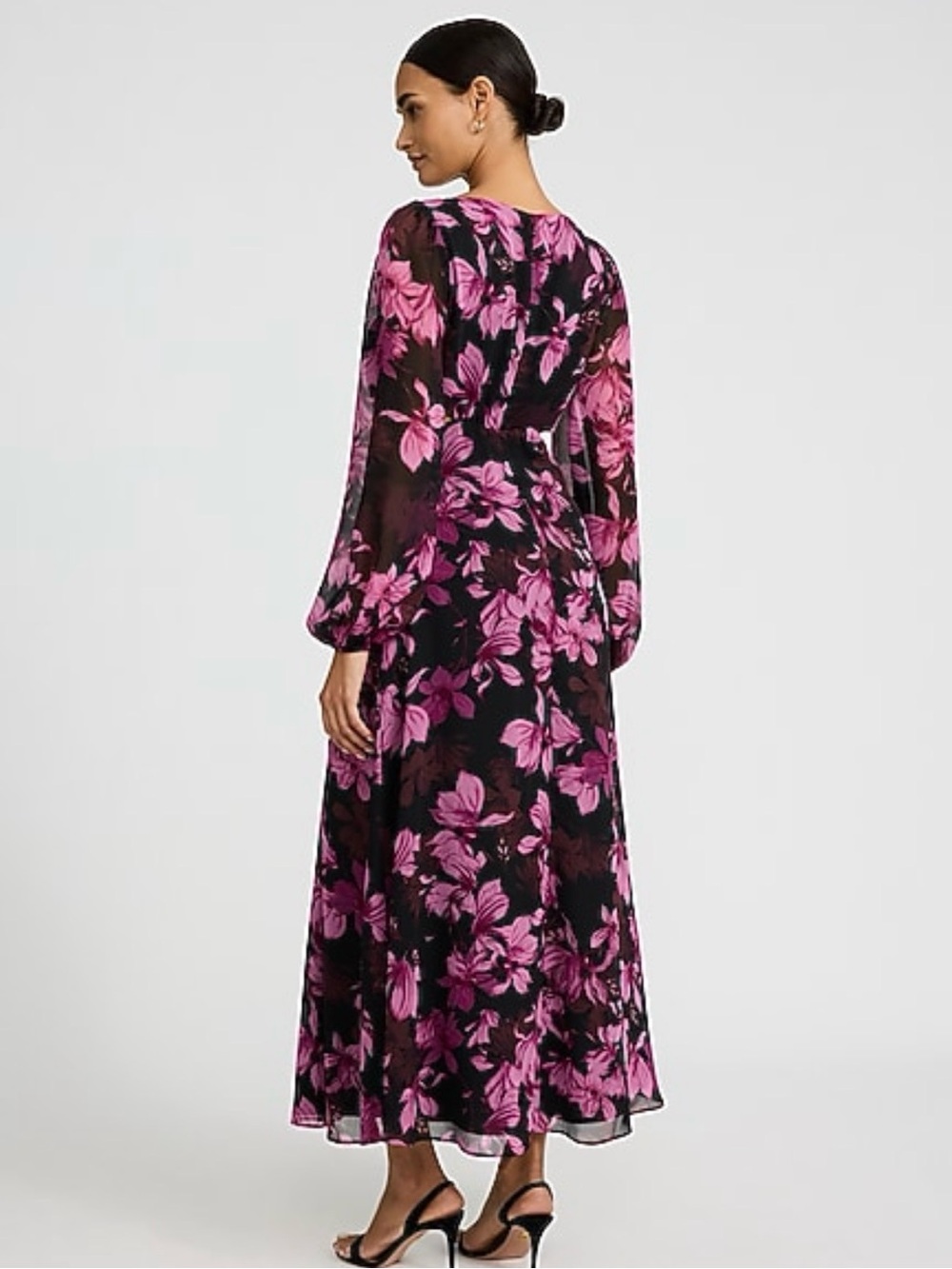 Express Black Maxi Dress with Pink Floral Print